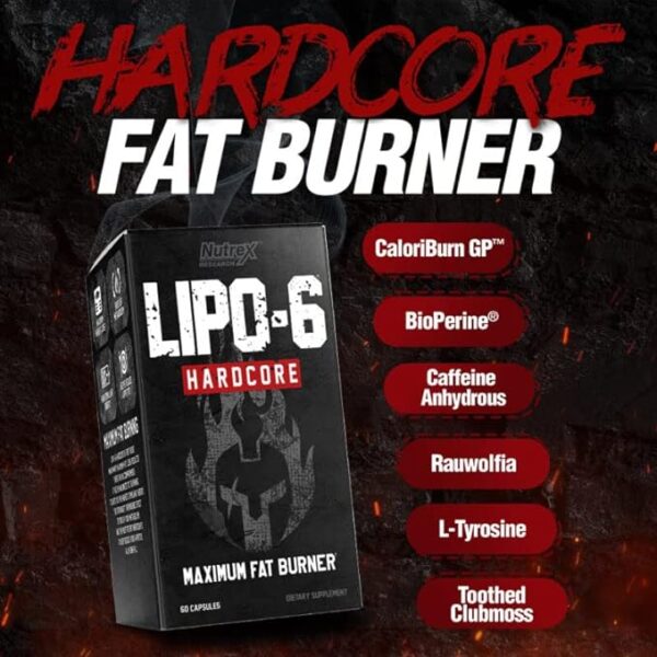 Nutrex Research Lipo6 Hardcore Fat Burner Supplement Burning Fat Without Losing Muscle on Diet and Exercise Alone, 60 Capsules - Image 2