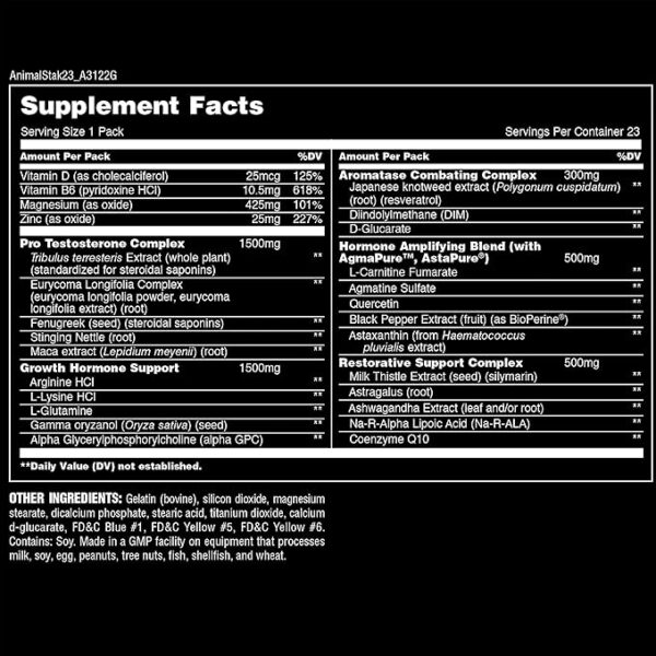 Universal Nutrition Animal Stak Natural Hormone Booster Supplement- 21 ...