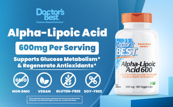 Doctor's Best Alpha-Lipoic Acid 600, Helps Support Glucose Metabolism and Regenerate Antioxidants* Non-GMO, Gluten Free, Vegan, Soy Free, 180 Veggie Caps - Image 13