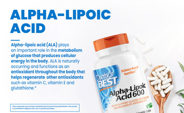 Doctor's Best Alpha-Lipoic Acid 600, Helps Support Glucose Metabolism and Regenerate Antioxidants* Non-GMO, Gluten Free, Vegan, Soy Free, 180 Veggie Caps - Image 17