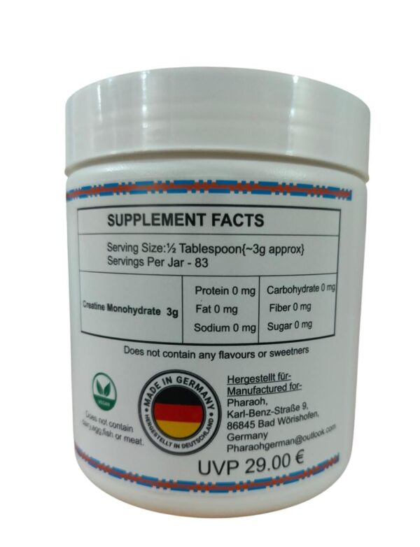Pharaoh Creatine Monohydrate 83 Serving 250gms - Made In Germany - Image 2